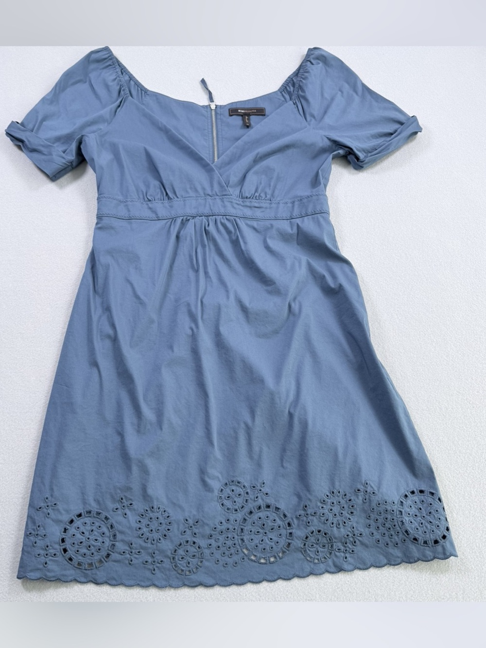 BCBGMAXAZRIA Eyelet Embroidered Dress Blue Eyelet Mini Dress Size 08